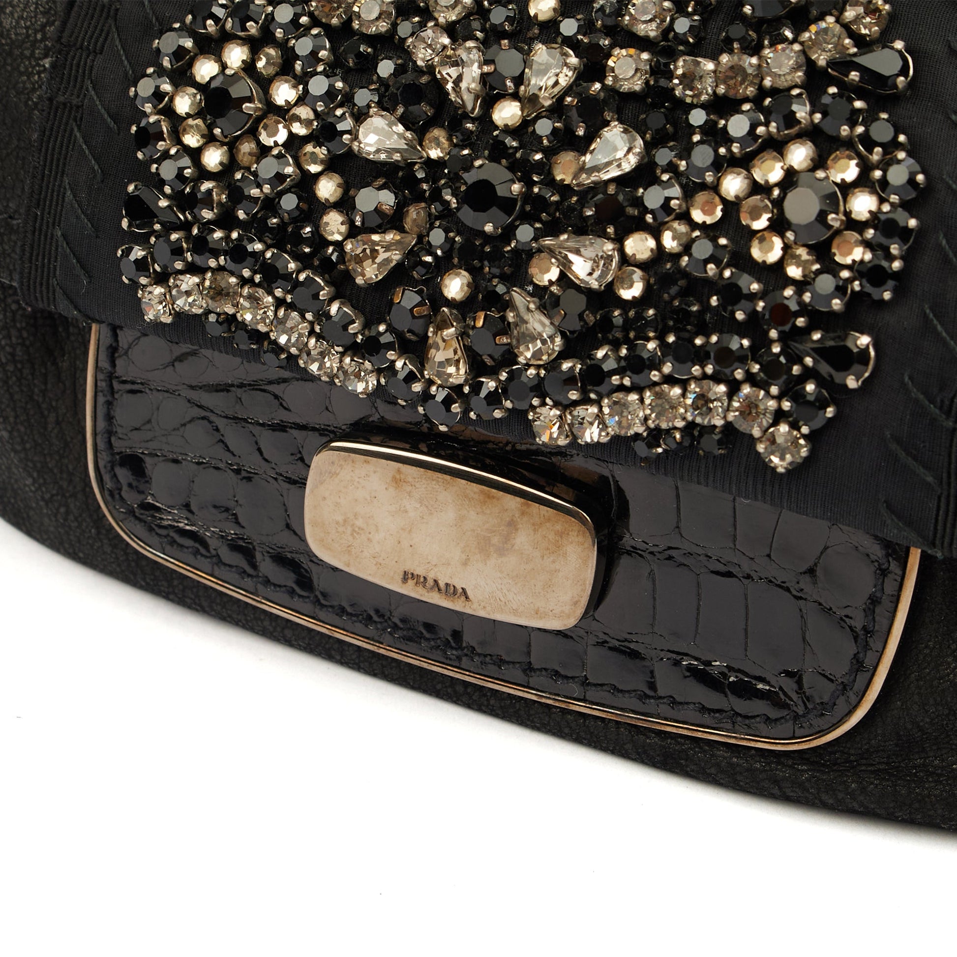 Prada Cross Body Evening Bag in Black, Leather — Lifestyle View