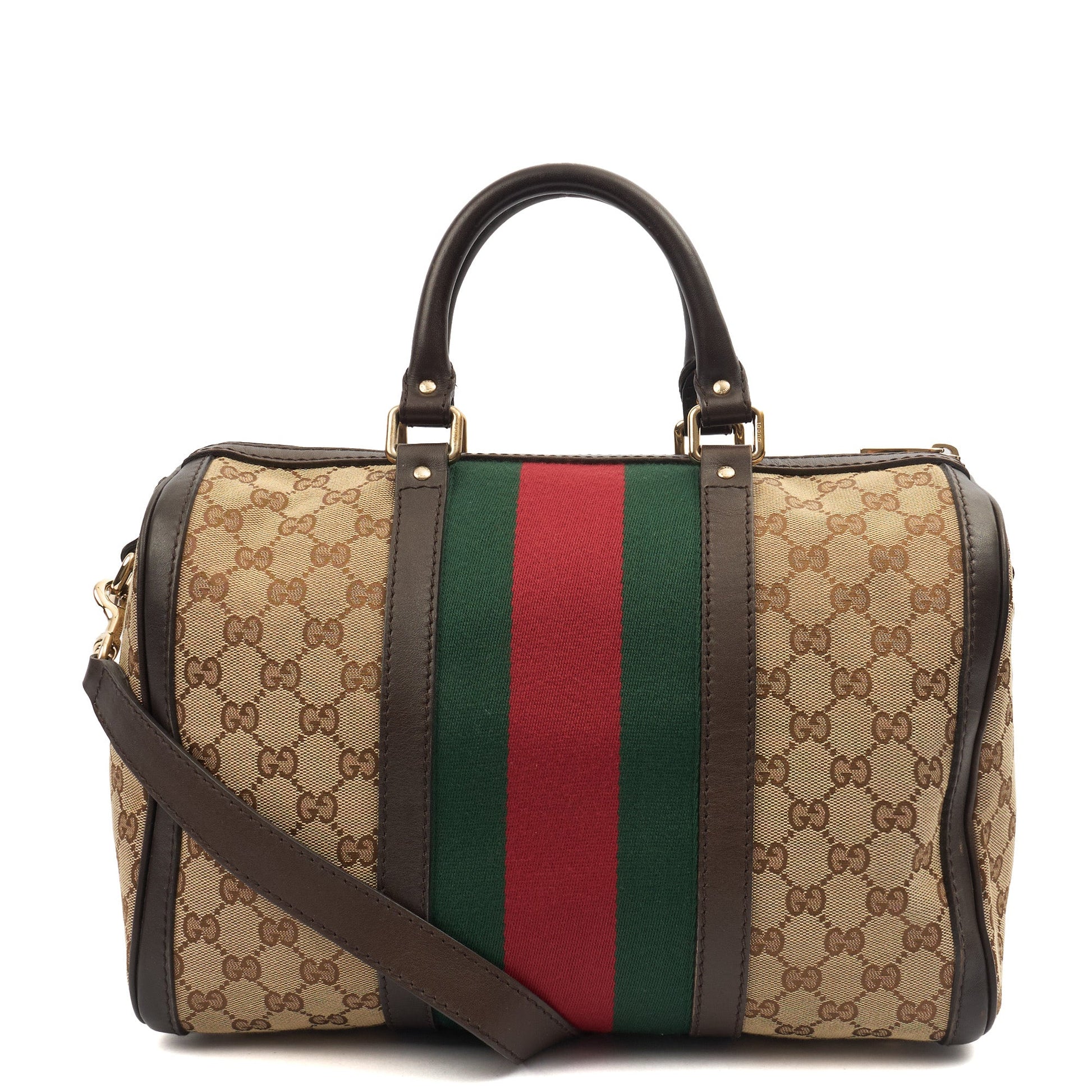 Gucci Tote Boston in Brown, GG Supreme Canvas — Front View