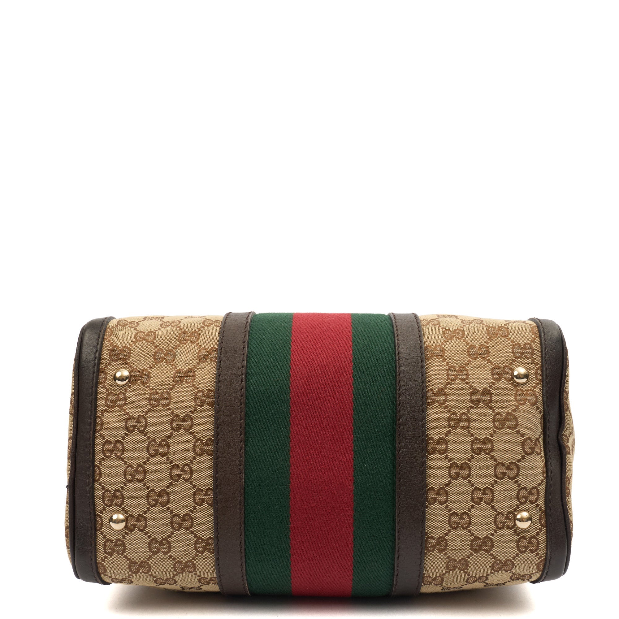 Gucci Tote Boston in Brown, GG Supreme Canvas — Detail View
