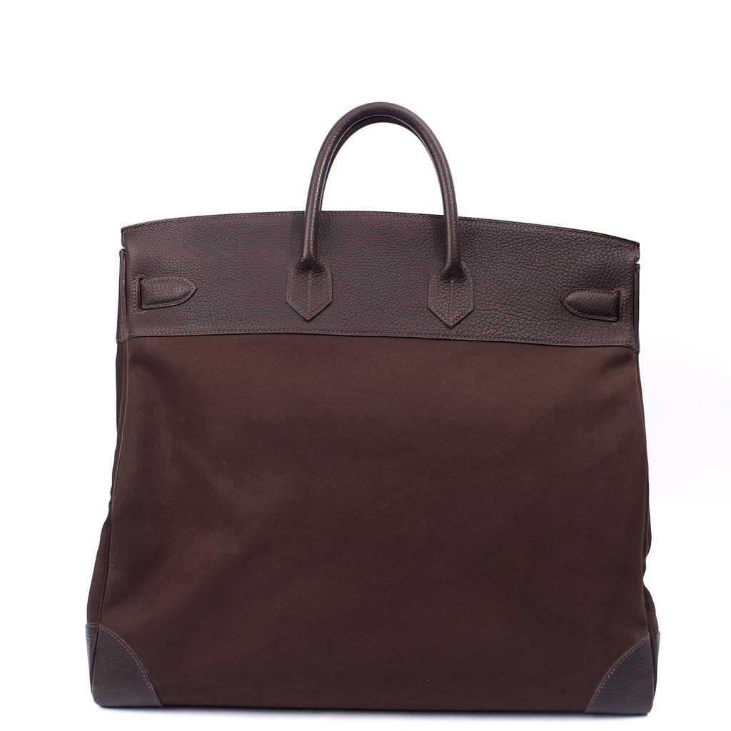 Hermes Tote Hac 50 in Chocolate, Canvas — Back View