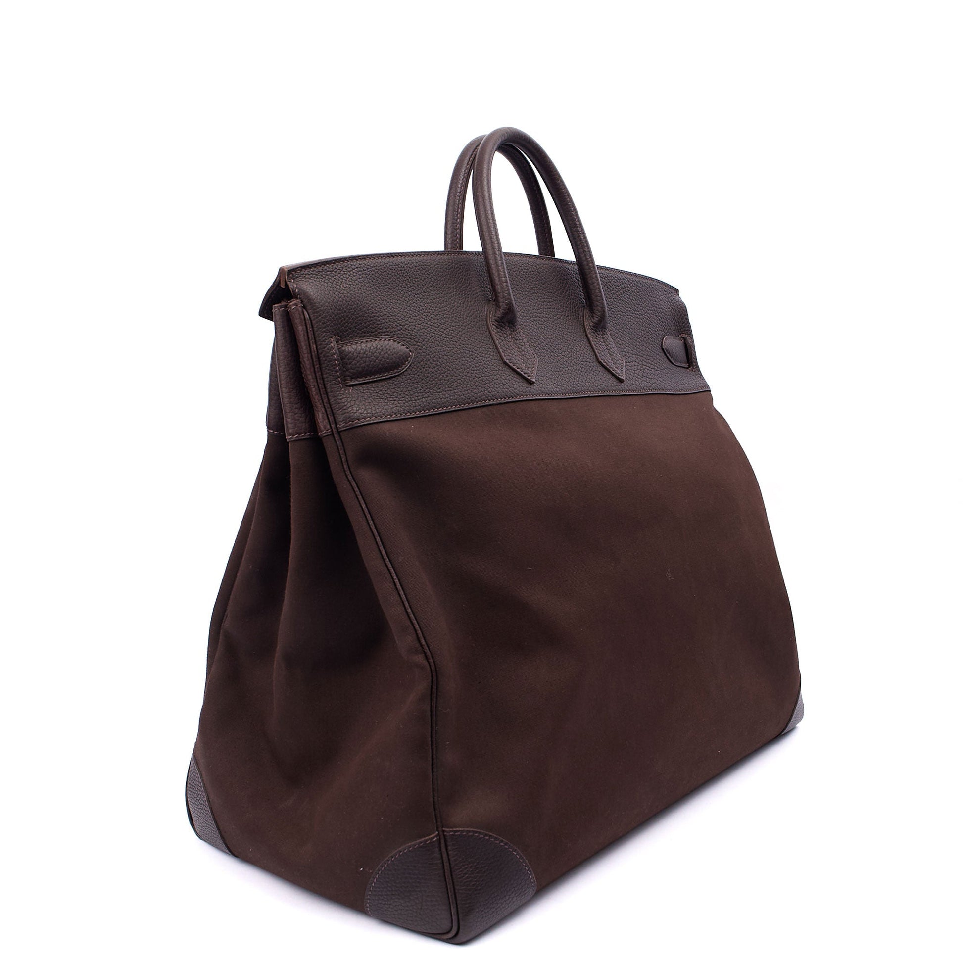 Hermes Tote Hac 50 in Chocolate, Canvas — Side View