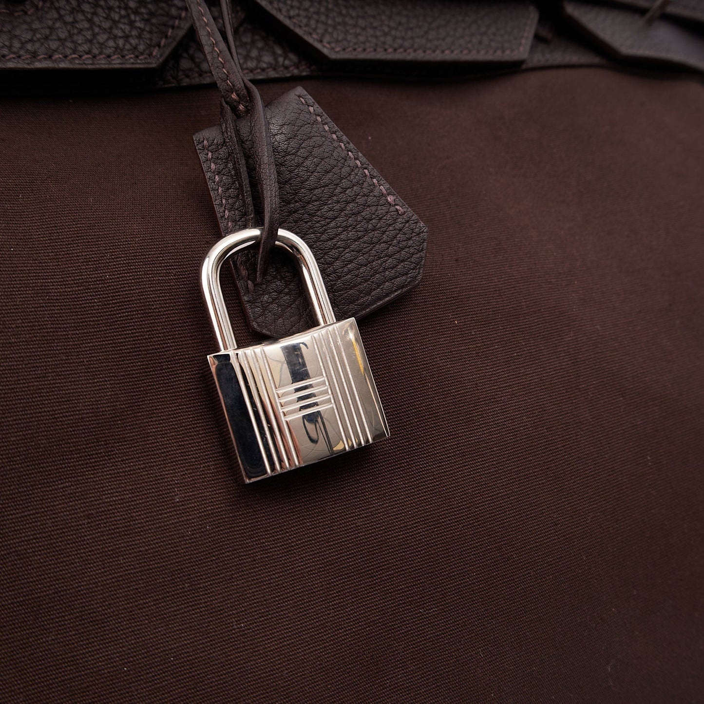 Hermes Tote Hac 50 in Chocolate, Canvas — Detail View