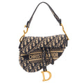 Christian Dior Shoulder Bag Saddle Bag in Blue, Dior Oblique Embroidery — Front View