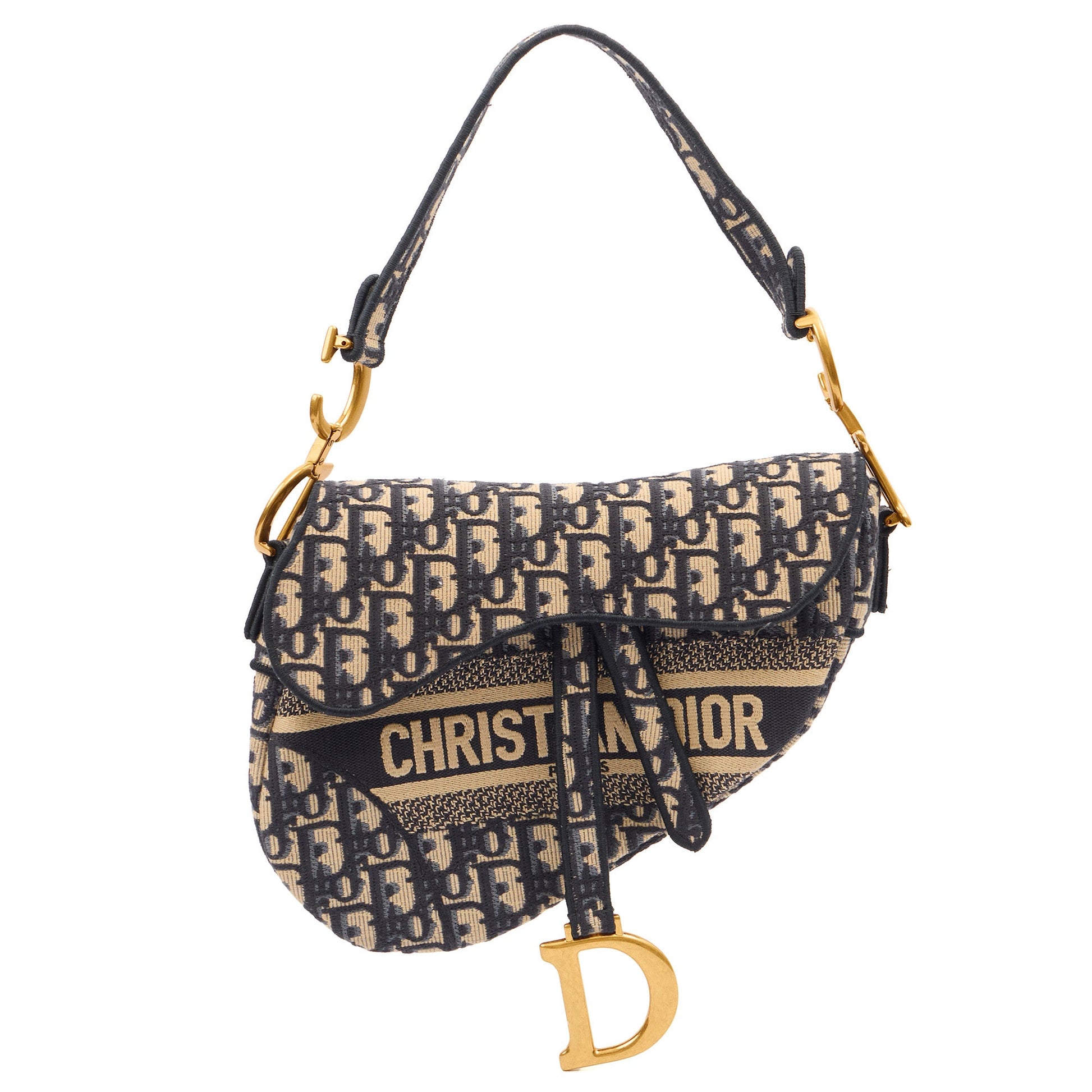 Christian Dior Shoulder Bag Saddle Bag in Blue, Dior Oblique Embroidery — Front View
