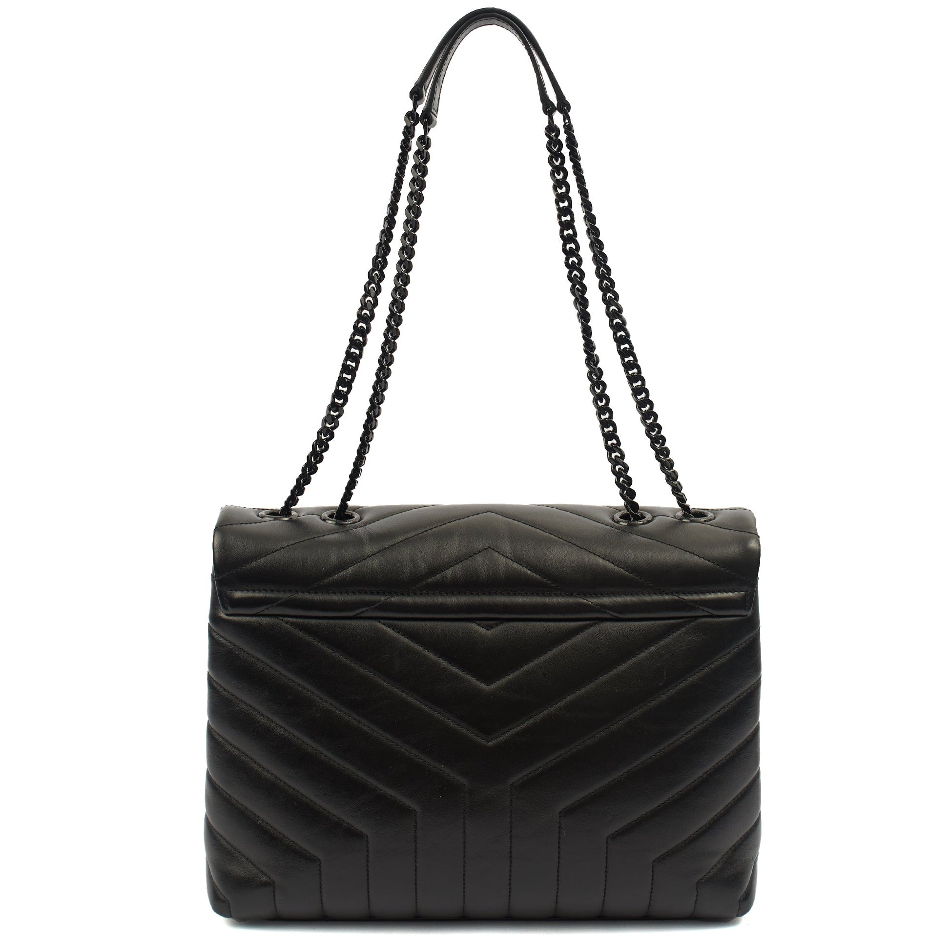 Saint Laurent Shoulder Bag Lou Lou - Medium in Black, Leather — Back View