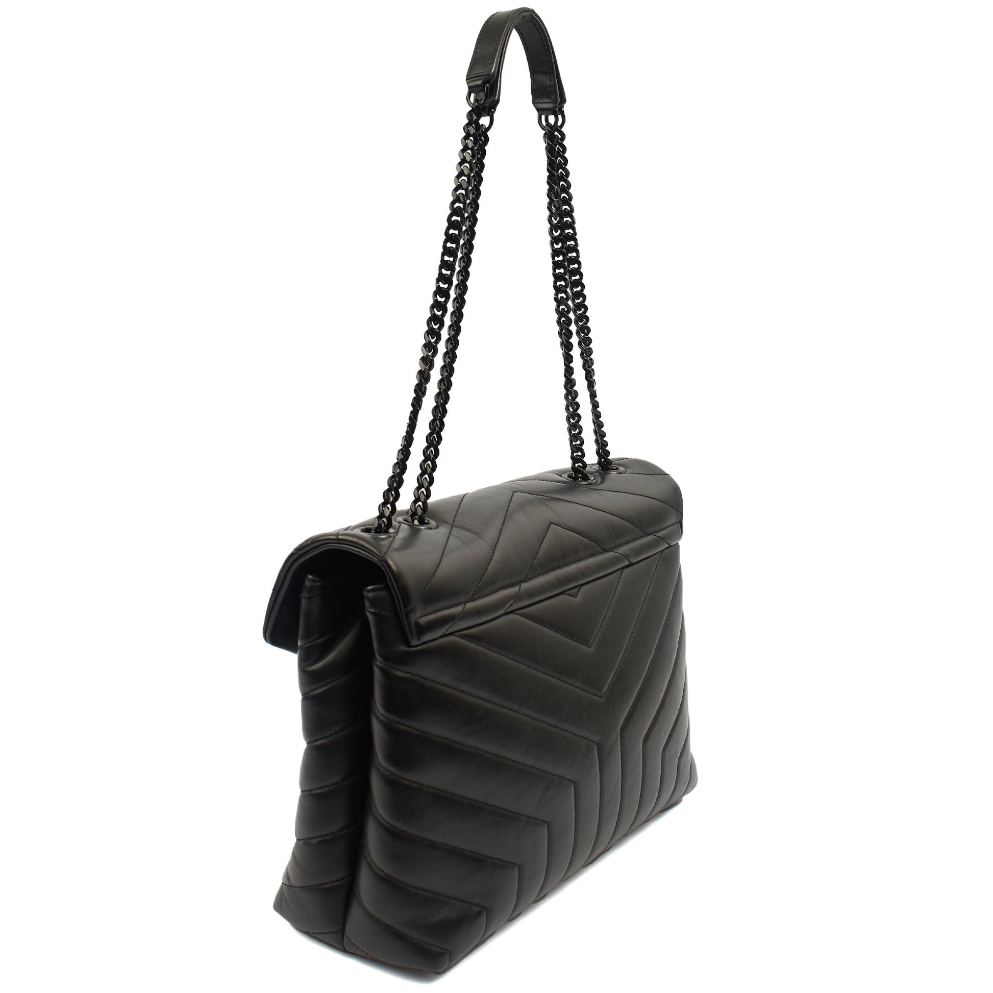 Saint Laurent Shoulder Bag Lou Lou - Medium in Black, Leather — Side View