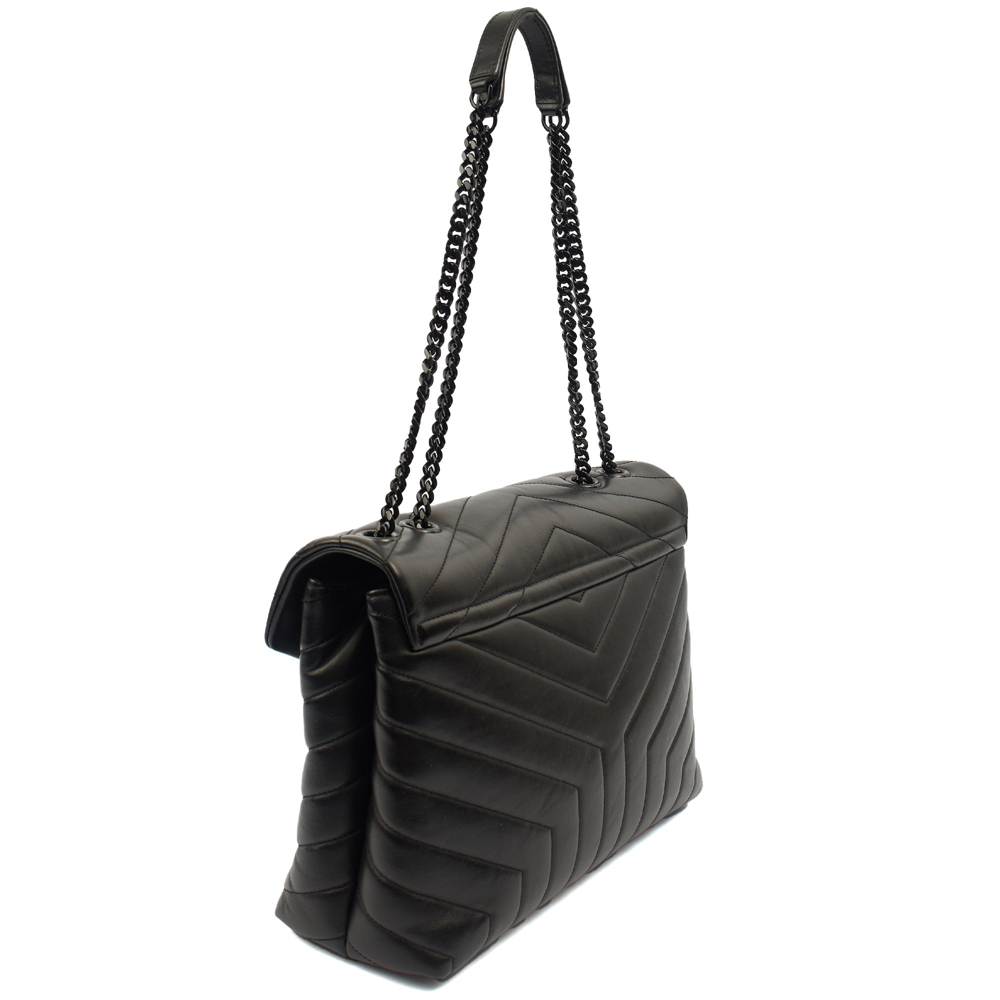Saint Laurent Shoulder Bag Lou Lou - Medium in Black, Leather — Side View