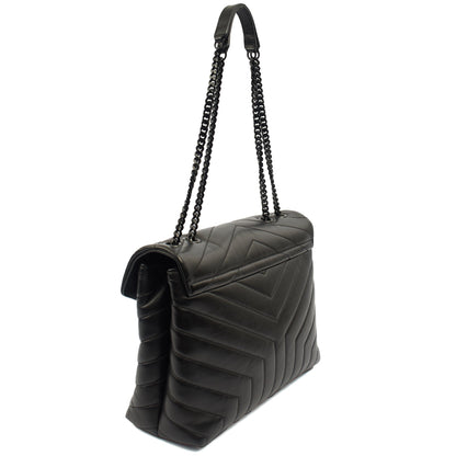 Saint Laurent Shoulder Bag Lou Lou - Medium in Black, Leather — Side View