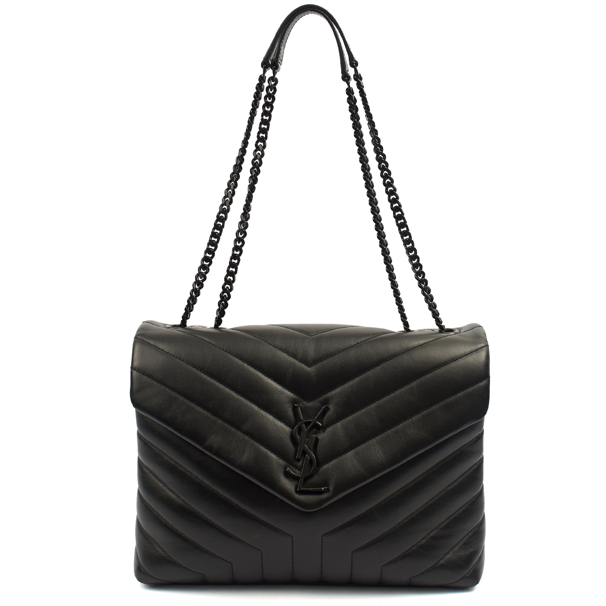 Saint Laurent Shoulder Bag Lou Lou - Medium in Black, Leather — Front View