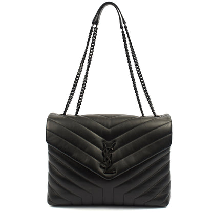 Saint Laurent Shoulder Bag Lou Lou - Medium in Black, Leather — Front View