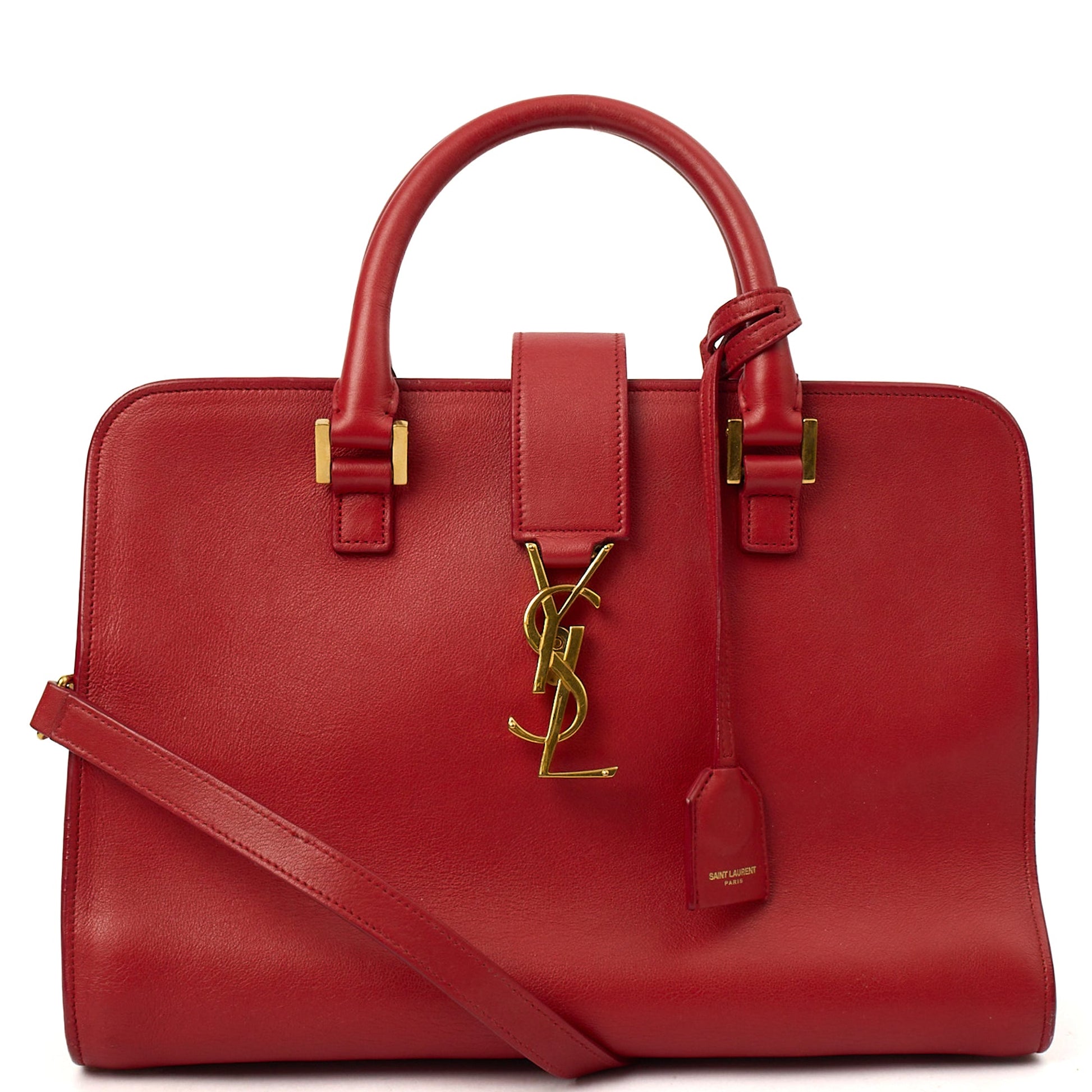 Saint Laurent Tote Downtown Cabas Satchel in Red, Calfskin Leather — Front View