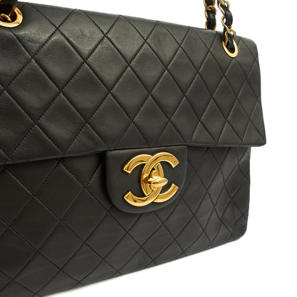 Chanel Shoulder Bag Maxi Jumbo XL in Black, Lambskin Leather — Side View