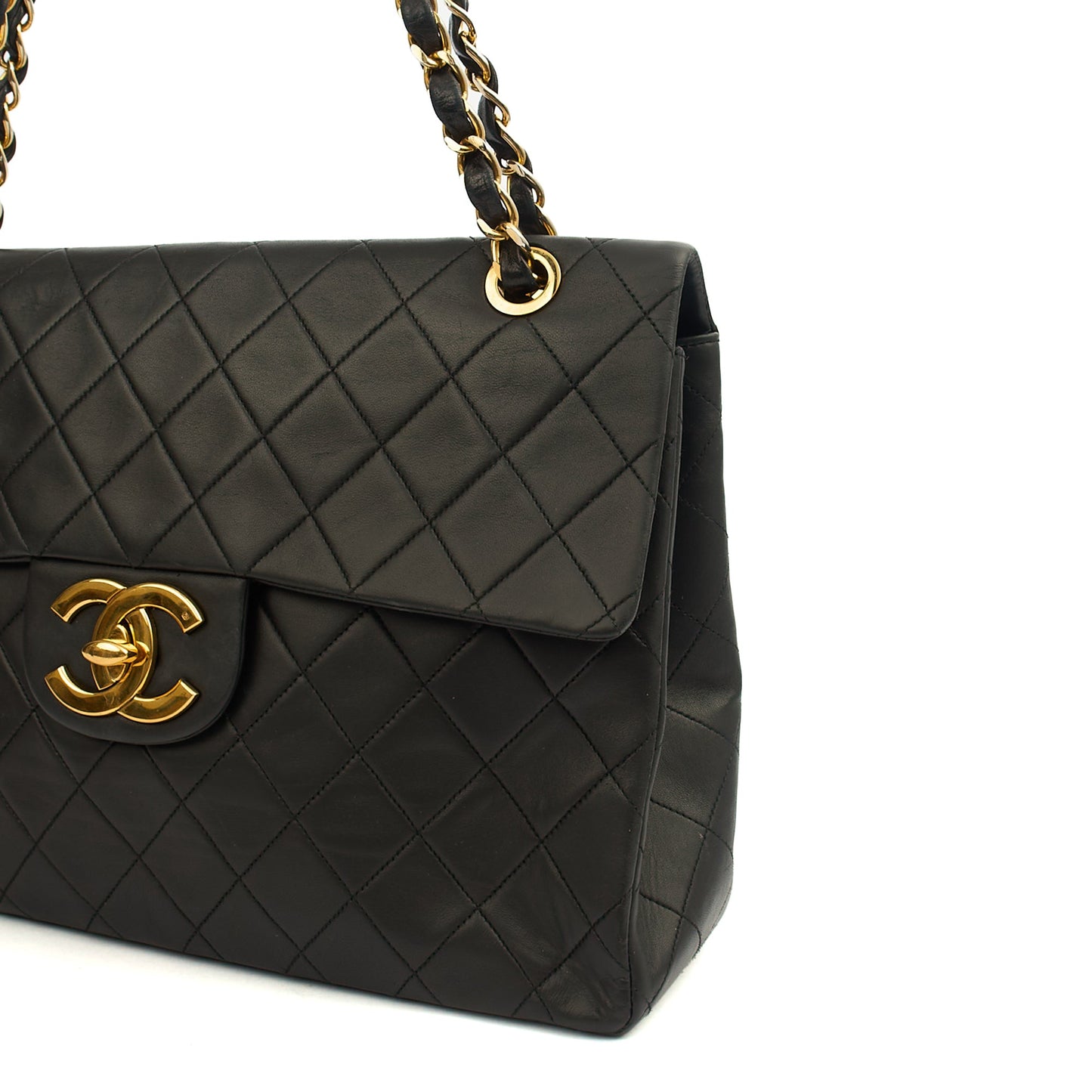 Chanel Shoulder Bag Maxi Jumbo XL in Black, Lambskin Leather — Alternate View 8