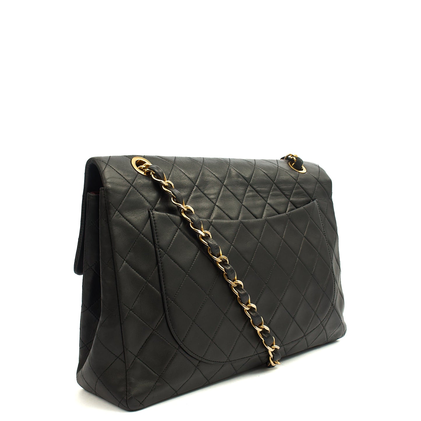 Chanel Shoulder Bag Maxi Jumbo XL in Black, Lambskin Leather — Back View