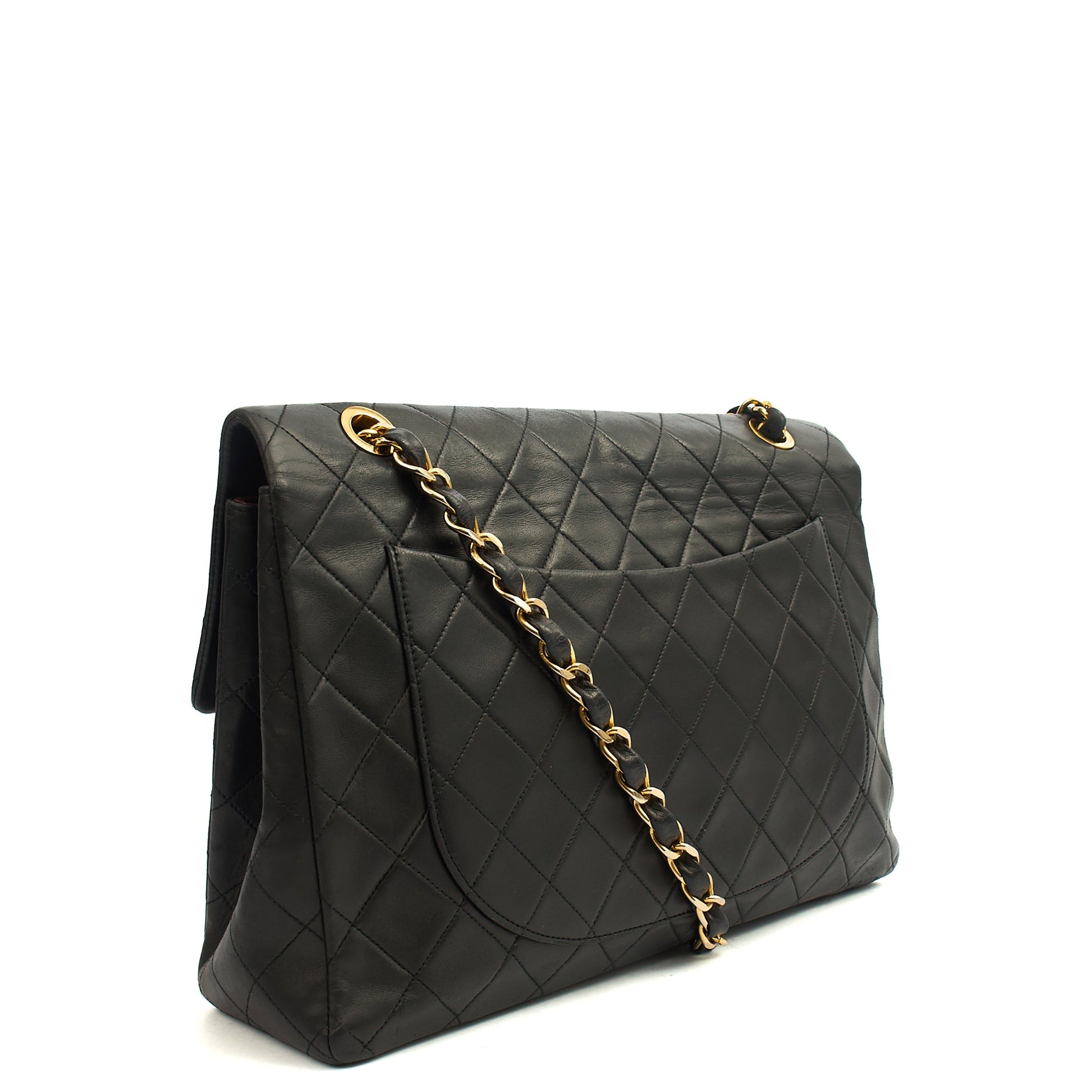 Chanel Shoulder Bag Maxi Jumbo XL in Black, Lambskin Leather — Back View