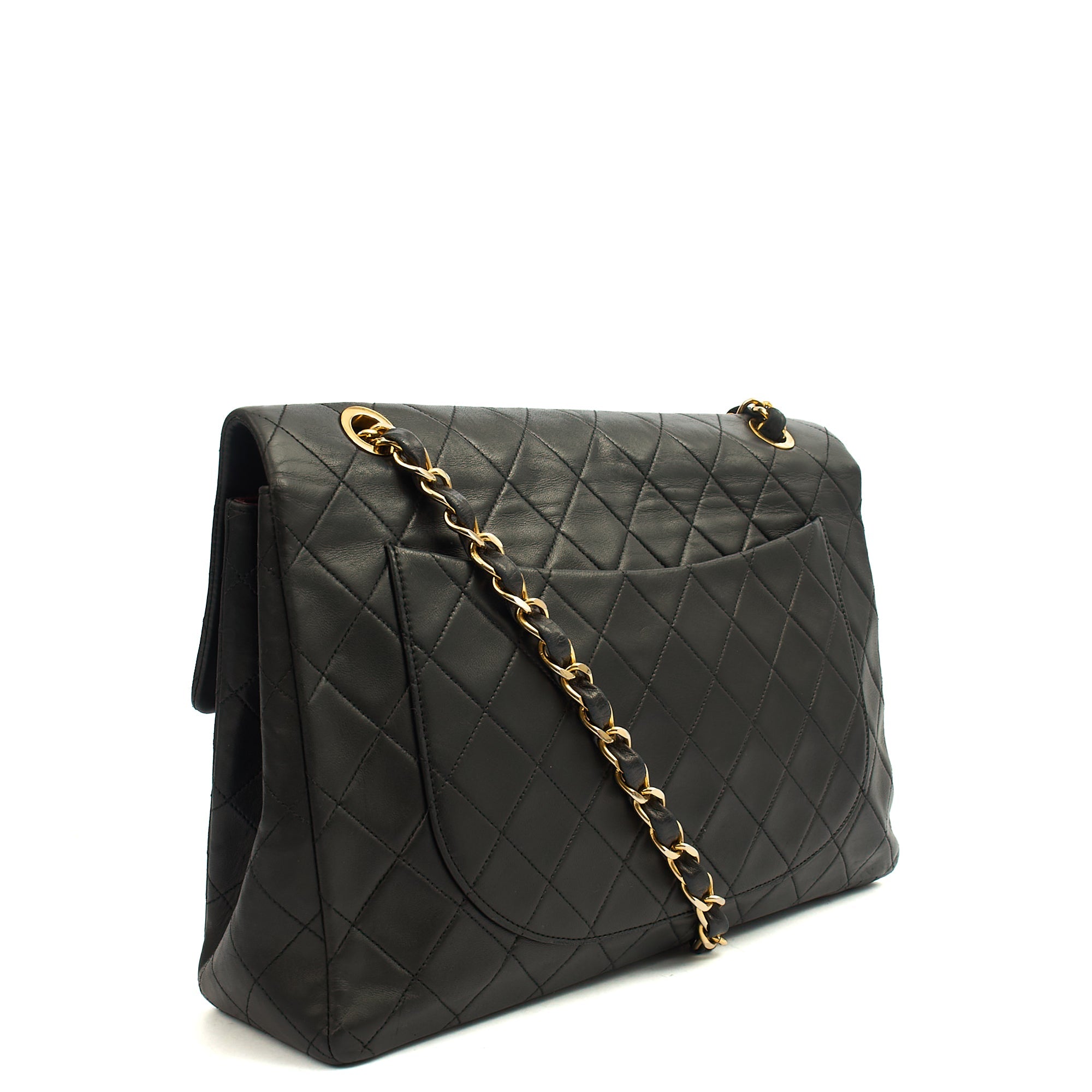 Chanel Shoulder Bag Maxi Jumbo XL in Black, Lambskin Leather — Back View