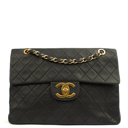 Chanel Shoulder Bag Maxi Jumbo XL in Black, Lambskin Leather — Front View