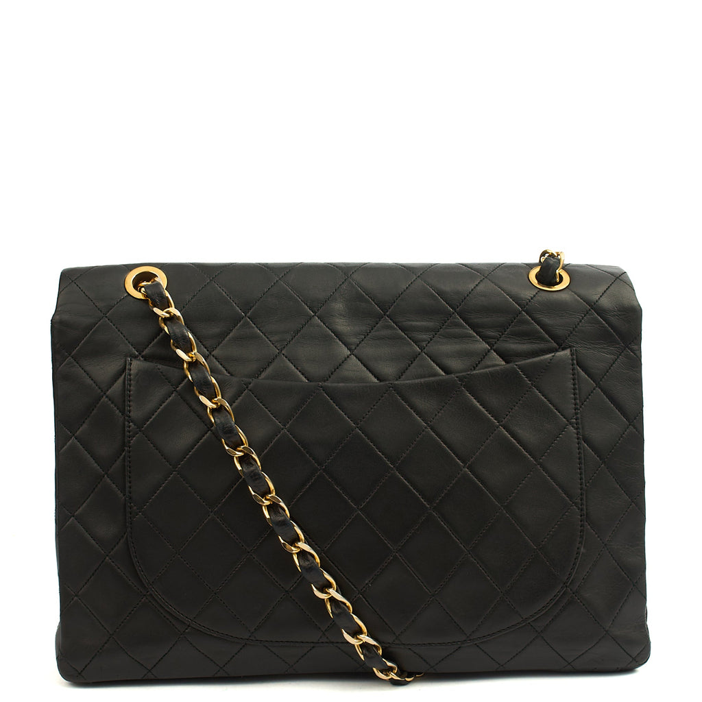 Chanel Shoulder Bag Maxi Jumbo XL in Black, Lambskin Leather — Top View