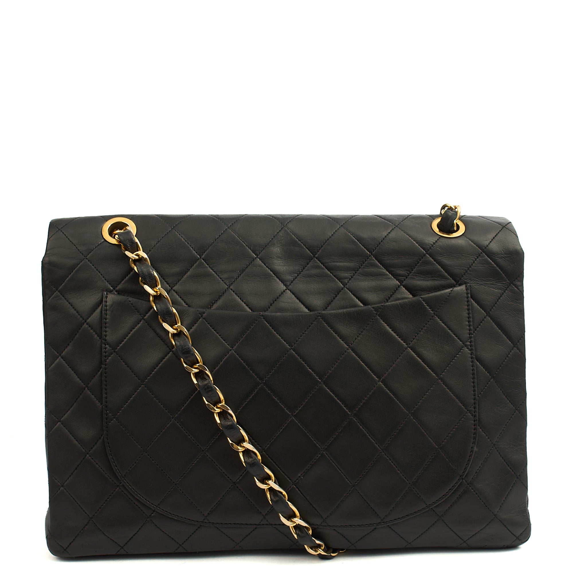 Chanel Shoulder Bag Maxi Jumbo XL in Black, Lambskin Leather — Top View