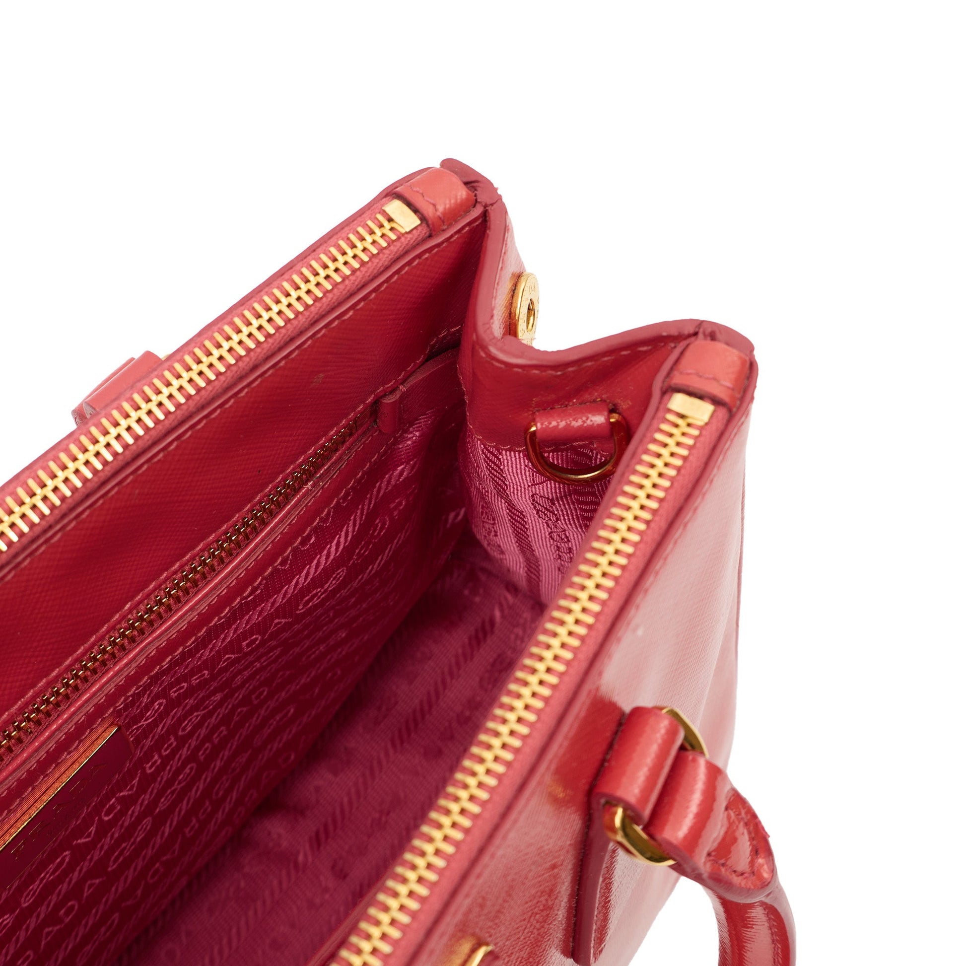 Prada Cross Body Galleria - Small Double Zip Tote in Pink, Leather — Detail View