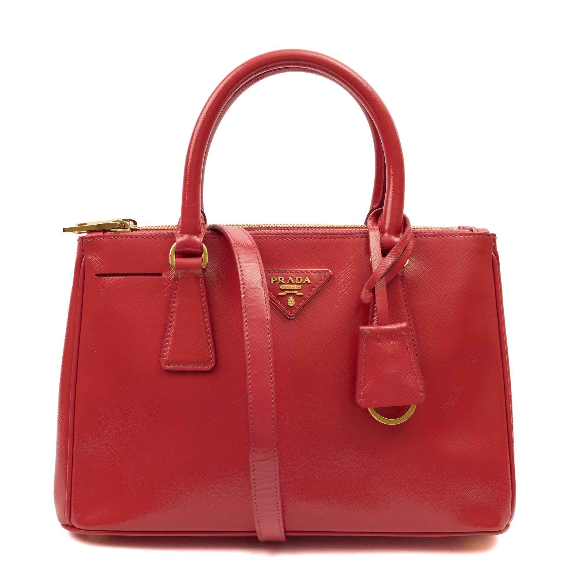 Prada Cross Body Galleria - Small Double Zip Tote in Pink, Leather — Front View