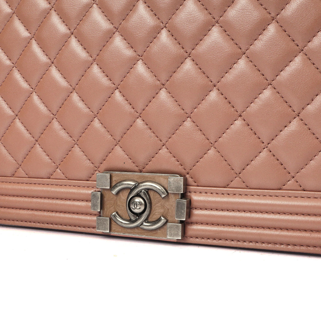 Chanel Shoulder Bag Boy - Medium in Pink, Calfskin Leather — Lifestyle View