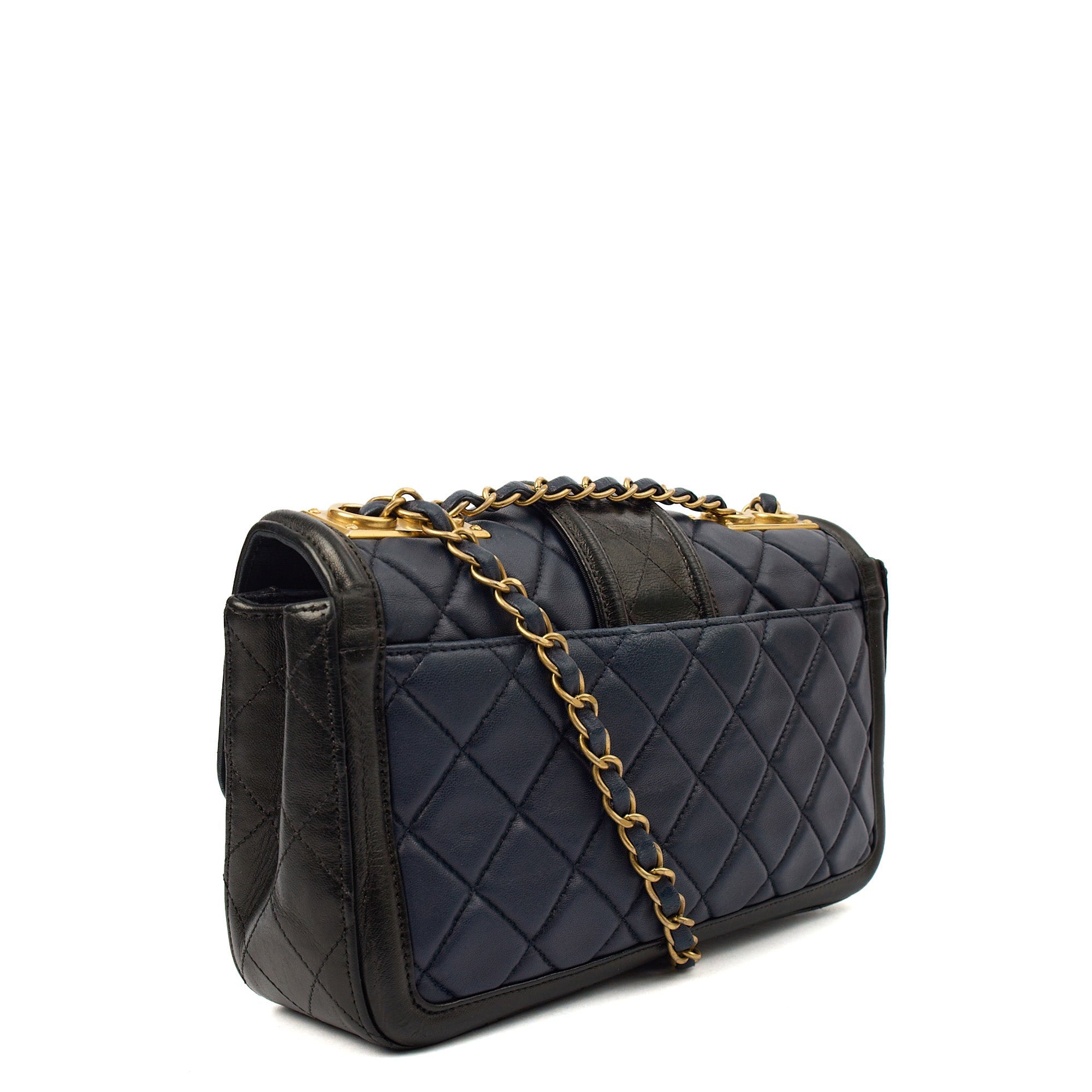 Chanel Shoulder Bag Timeless Single Flap in Navy, Lambskin Leather — Back View