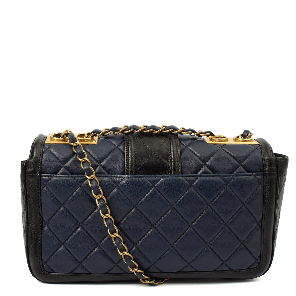 Chanel Shoulder Bag Timeless Single Flap in Navy, Lambskin Leather — Top View