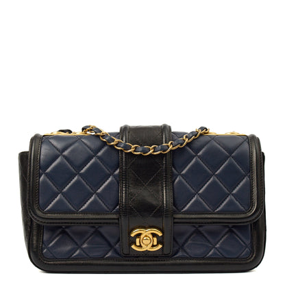 Chanel Shoulder Bag Timeless Single Flap in Navy, Lambskin Leather — Front View