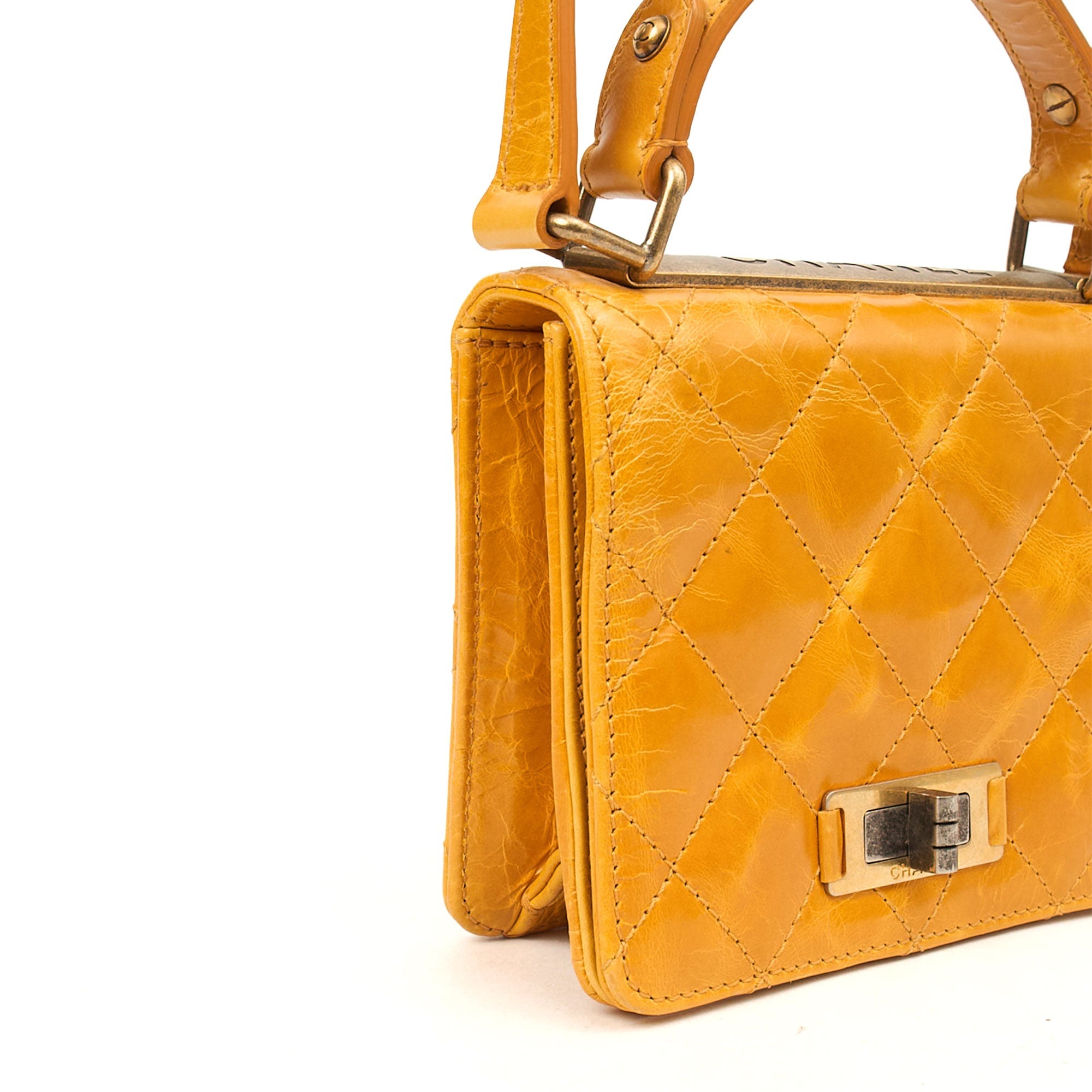 Chanel Top Handle Rita Dome in Yellow, Crinkled Calfskin Leather — Alternate View 7