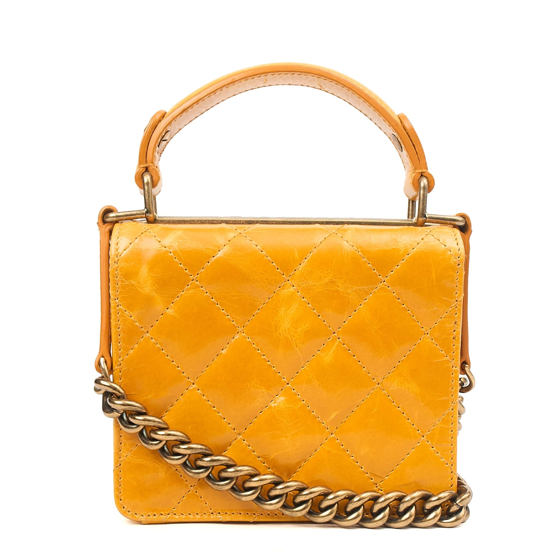 Chanel Top Handle Rita Dome in Yellow, Crinkled Calfskin Leather — Back View
