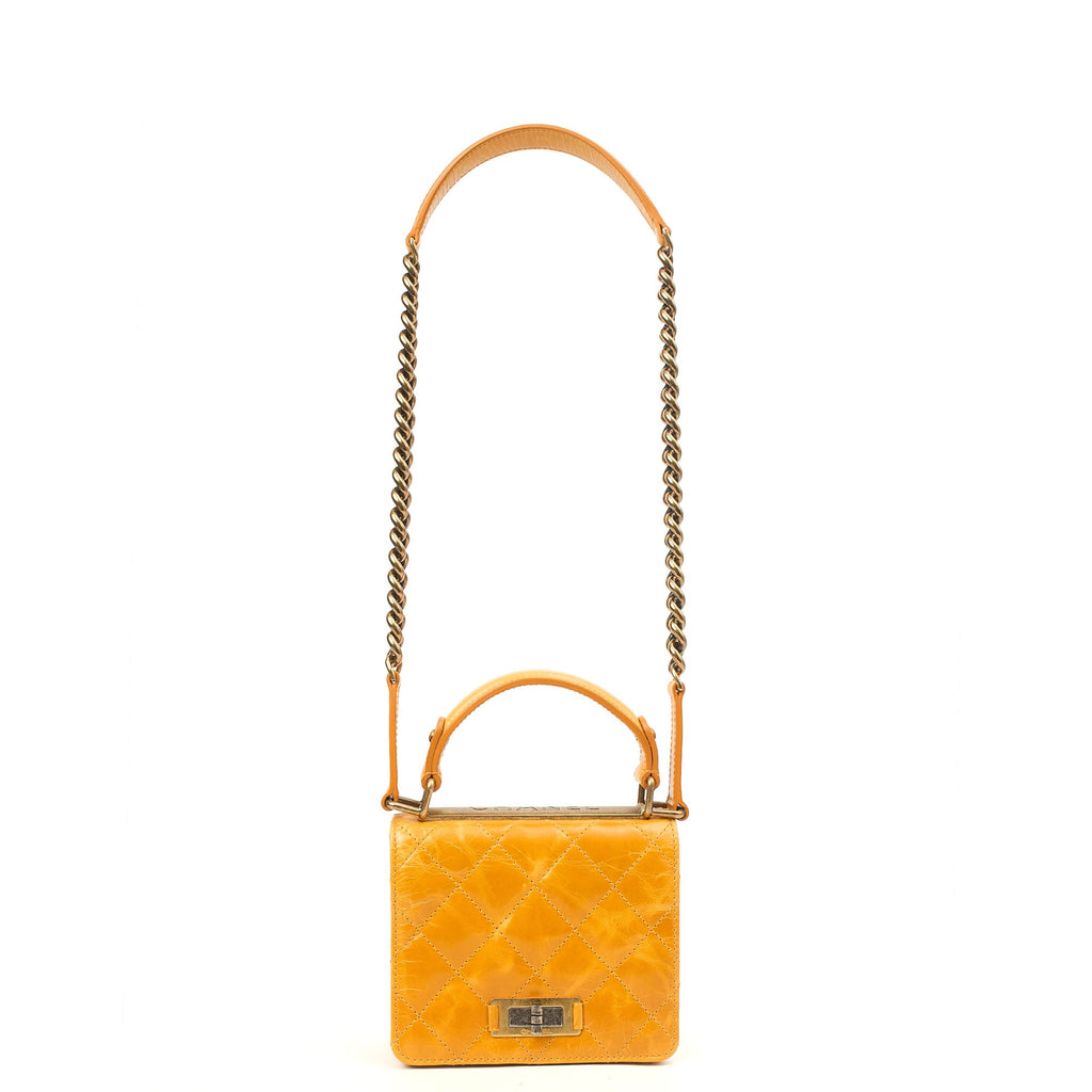 Chanel Top Handle Rita Dome in Yellow, Crinkled Calfskin Leather — Top View