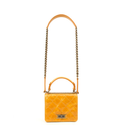 Chanel Top Handle Rita Dome in Yellow, Crinkled Calfskin Leather — Top View