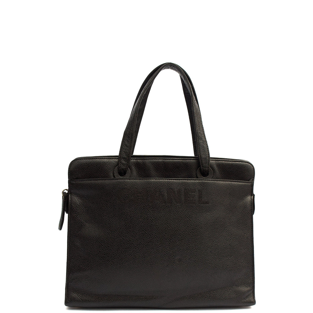 Chanel Tote Vintage Tote in Black, Caviar Leather — Front View