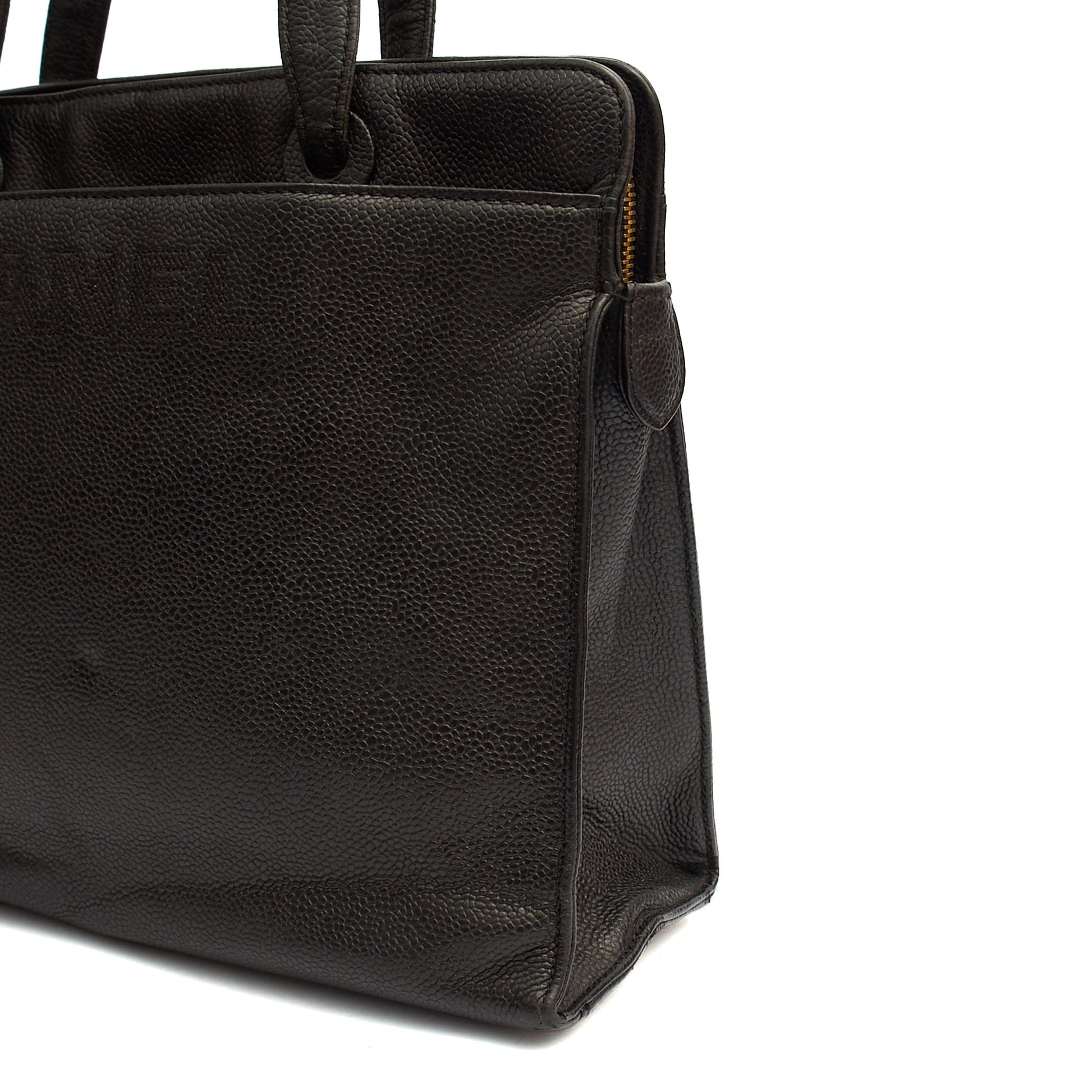 Chanel Tote Vintage Tote in Black, Caviar Leather — Detail View