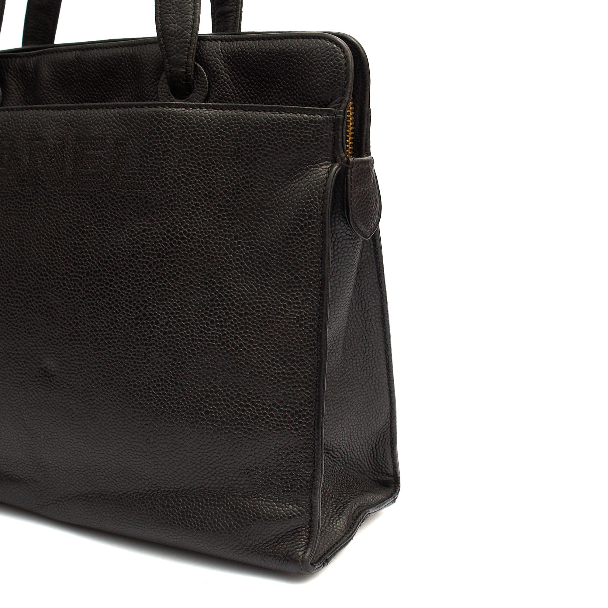 Chanel Tote Vintage Tote in Black, Caviar Leather — Detail View