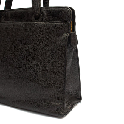 Chanel Tote Vintage Tote in Black, Caviar Leather — Detail View