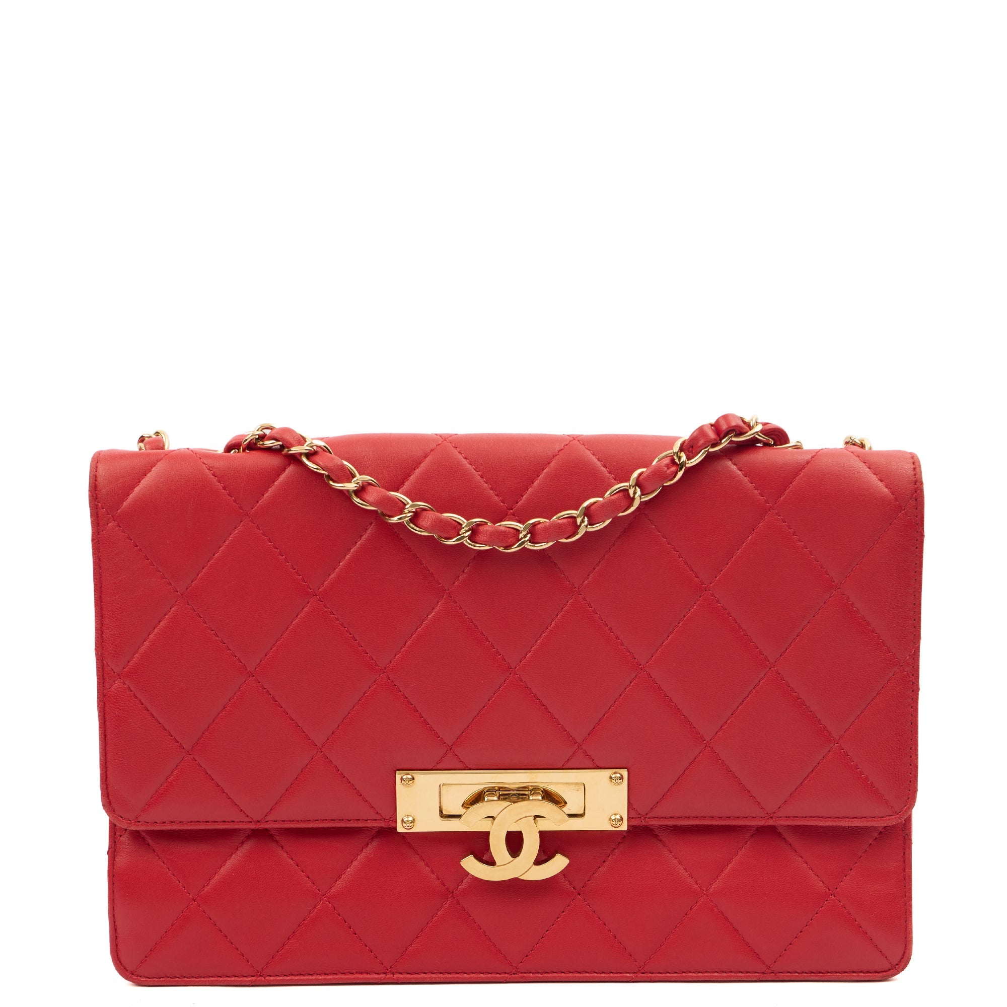Chanel Shoulder Bag Golden Class Wallet On Chain in Red, Lambskin Leather — Front View