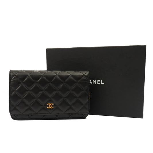 Chanel Cross Body Wallet on Chain in Black, Lambskin Leather — Side View