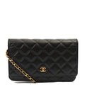 Chanel Cross Body Wallet on Chain in Black, Lambskin Leather — Front View