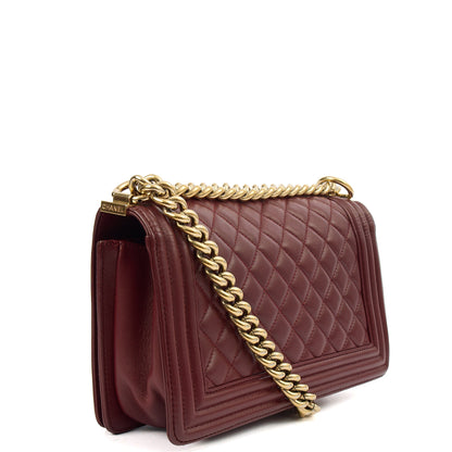 Chanel Shoulder Bag Boy - Medium in Red, Calfskin Leather — Back View