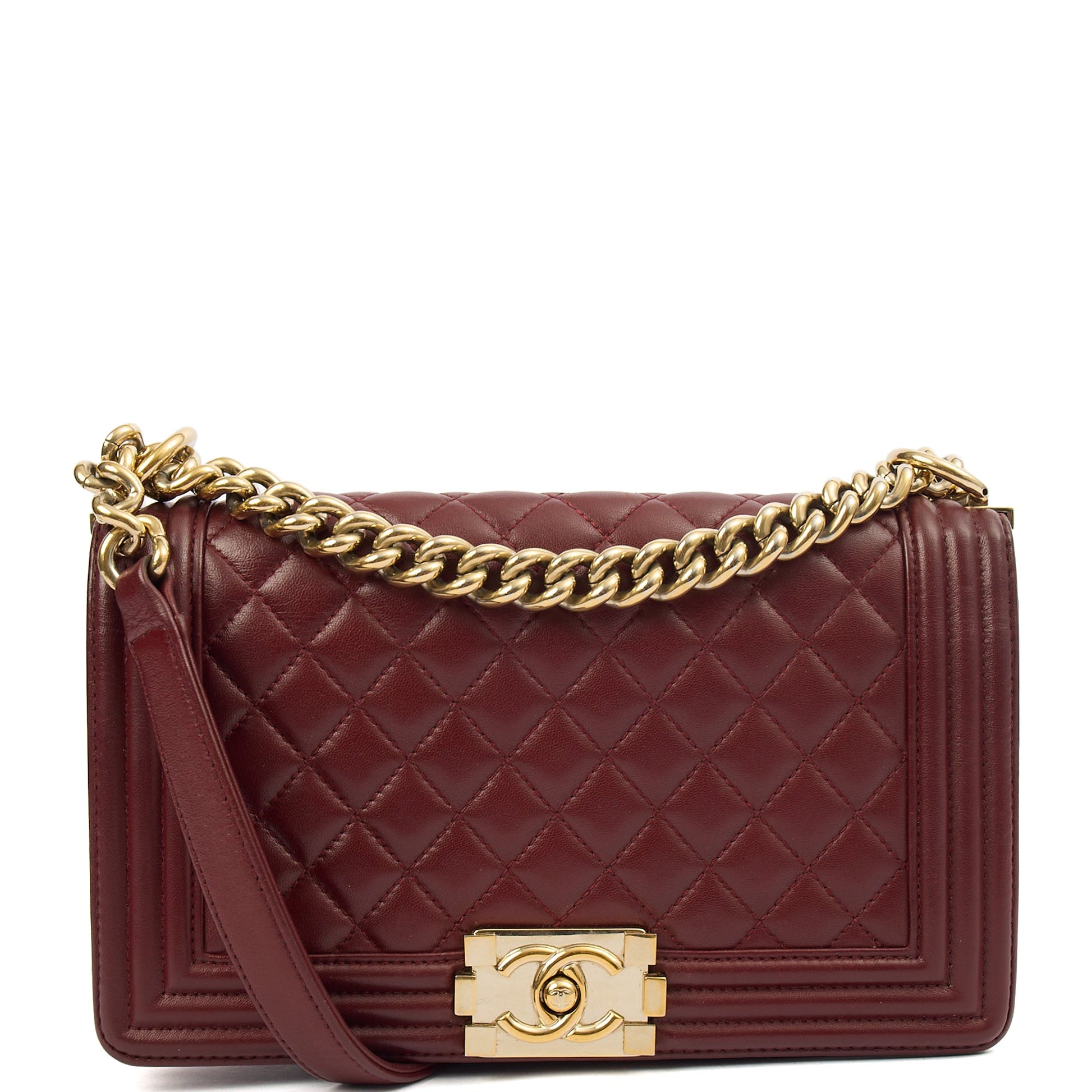 Chanel Shoulder Bag Boy - Medium in Red, Calfskin Leather — Front View