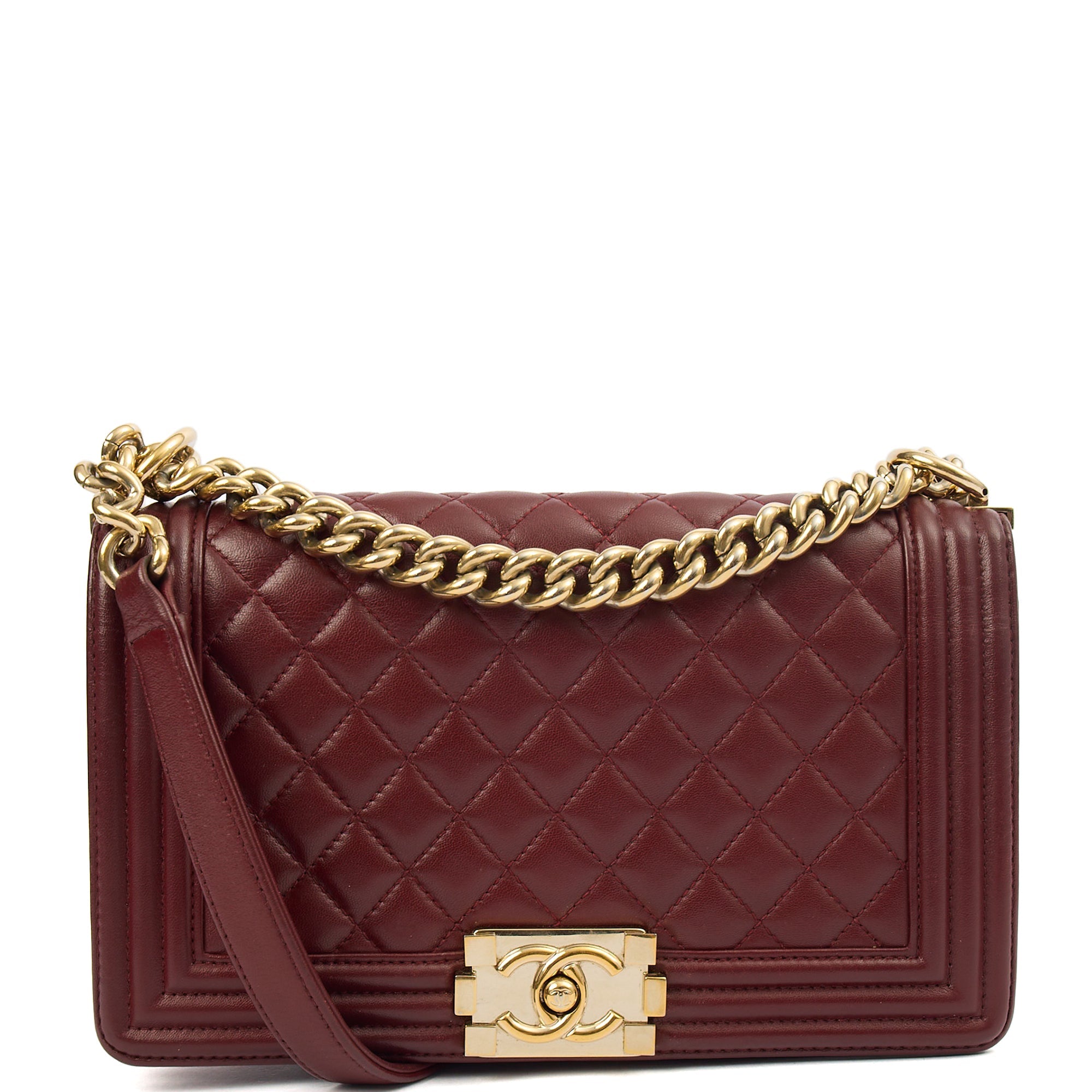 Chanel Shoulder Bag Boy - Medium in Red, Calfskin Leather — Front View