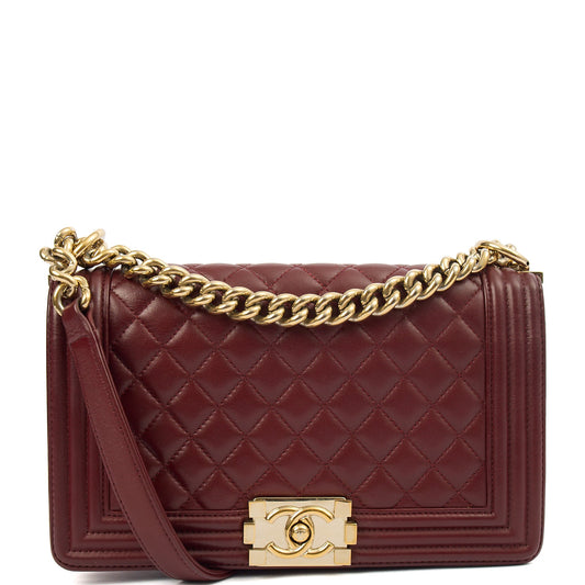 Chanel Shoulder Bag Boy - Medium in Red, Calfskin Leather — Front View
