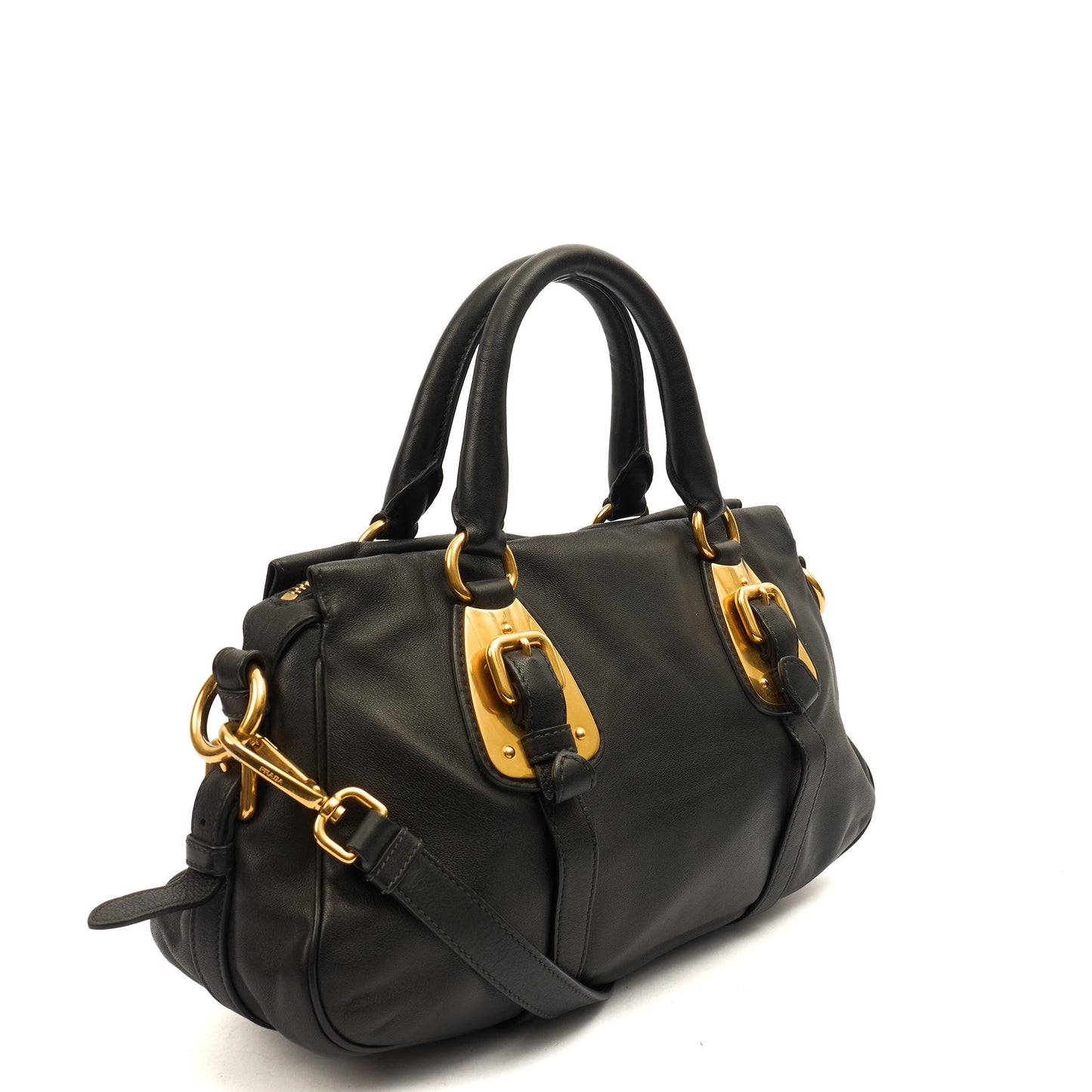 Prada Cross Body Shoulder Bag in Black, Leather — Back View