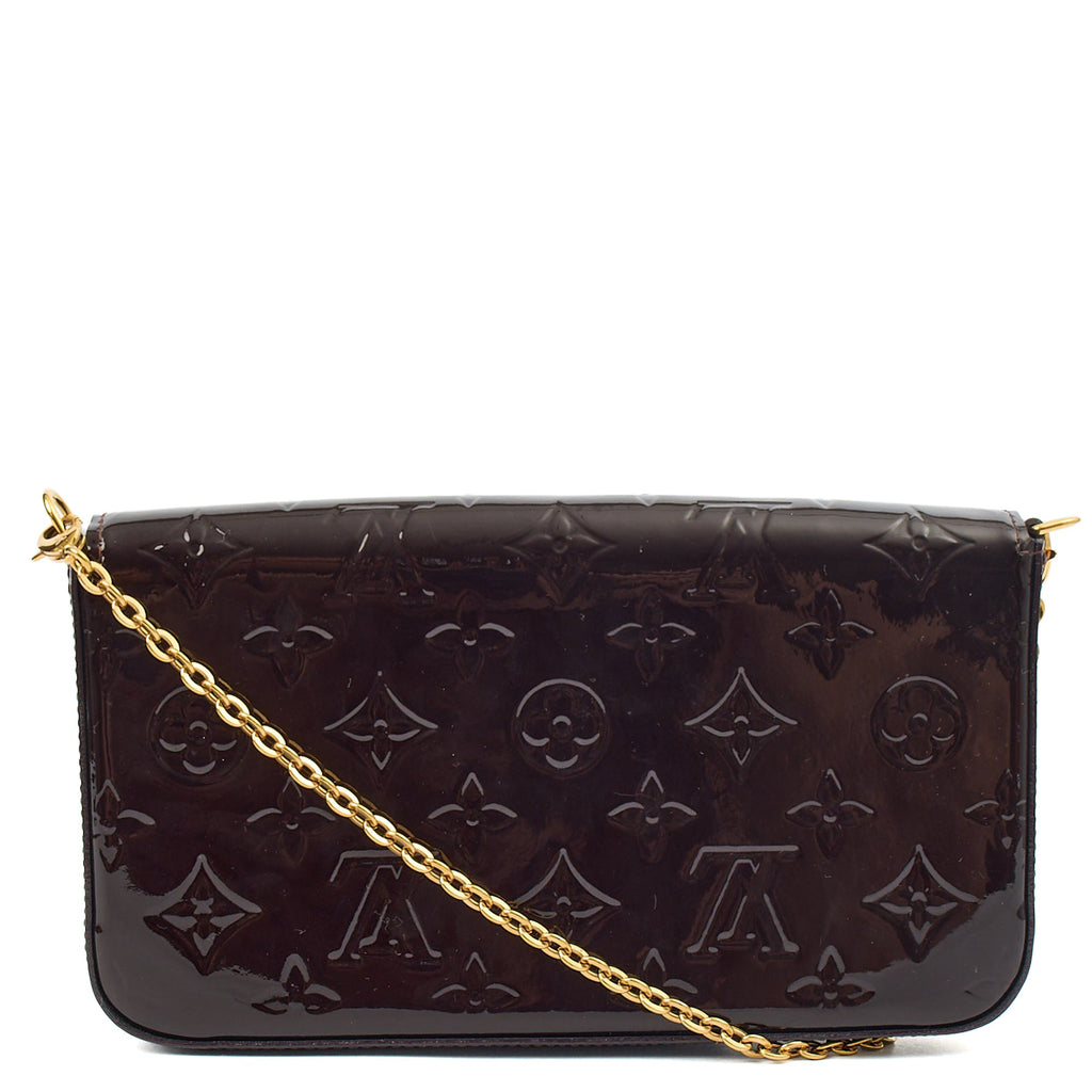 Louis Vuitton Cross Body Felicie Pochette in Amarante, Vernis — Top View
