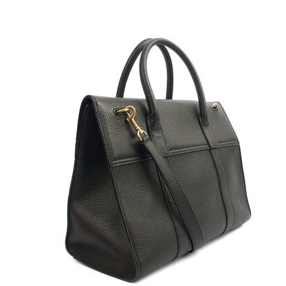 Mulberry Tote Bayswater with Strap in Black, Calfskin Leather — Side View