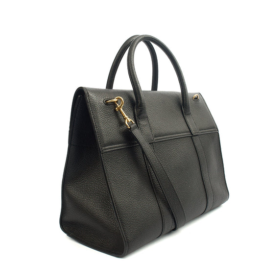 Mulberry Tote Bayswater with Strap in Black, Calfskin Leather — Side View