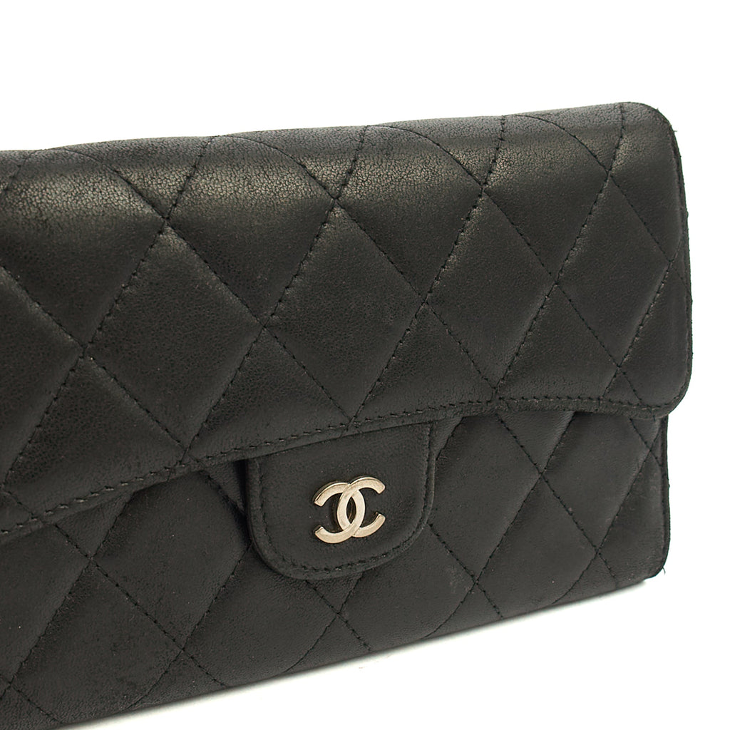 Chanel Purse Classic Long Flap Wallet in Black, Lambskin Leather — Alternate View 7