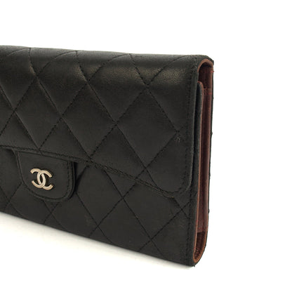 Chanel Purse Classic Long Flap Wallet in Black, Lambskin Leather — Lifestyle View